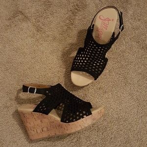 Jellypop Black Crochet Wedge